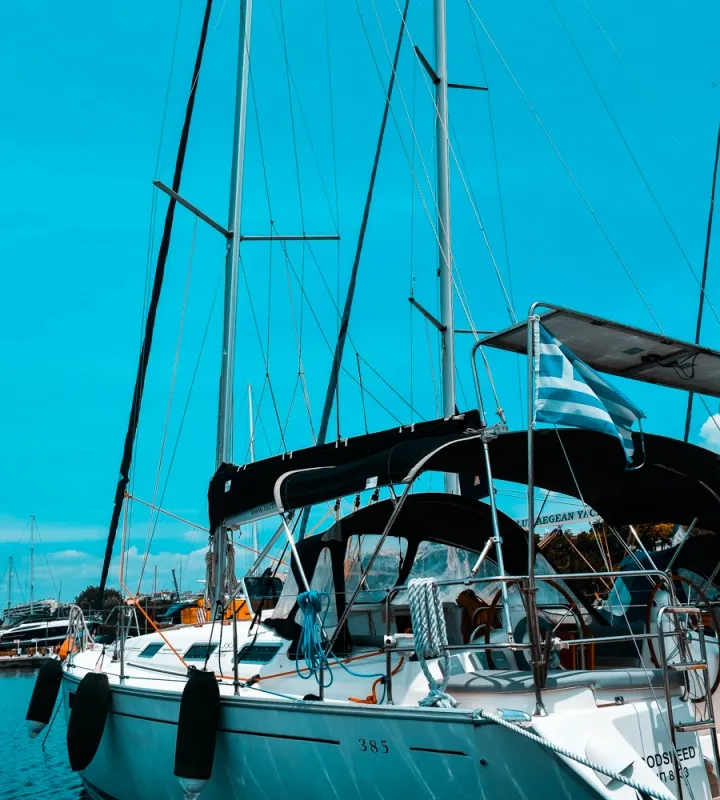 Deck of Godspeed, a Dufour 385 Grand Large sailboat at Sami, Greece