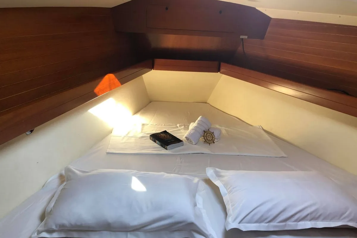 Cabin on Godspeed, a Dufour 385 Grand Large sailboat at Sami, Greece