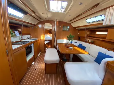 Galley of Godspeed, a Dufour 385 Grand Large sailboat at Sami, Greece