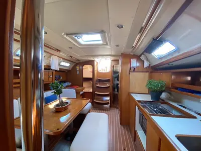 Salon of Godspeed, a Dufour 385 Grand Large sailboat at Sami, Greece