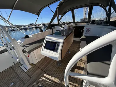 Cockpit of Asterix, a Bavaria C38 sailboat at Zadar, Croatia