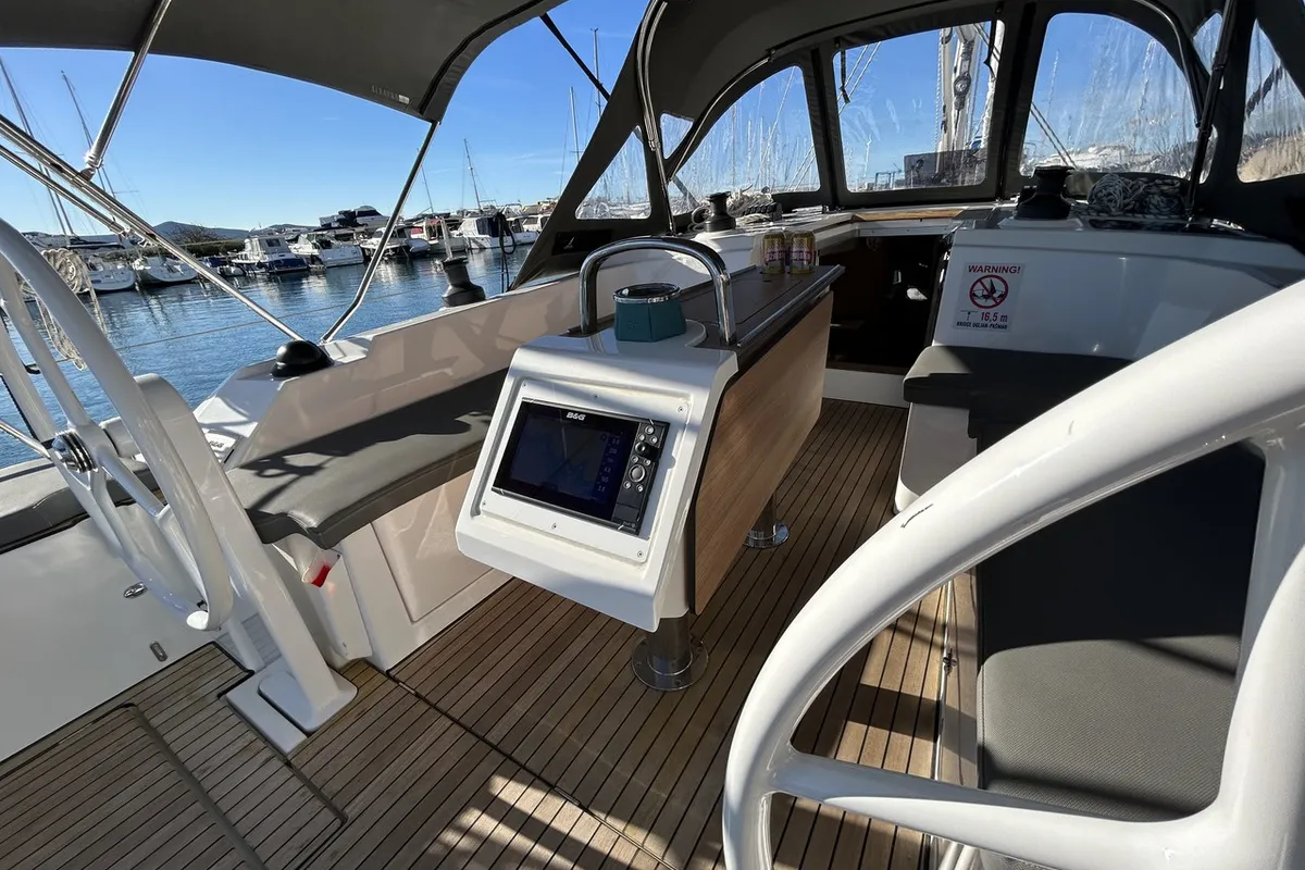 Cockpit of Asterix, a Bavaria C38 sailboat at Zadar, Croatia