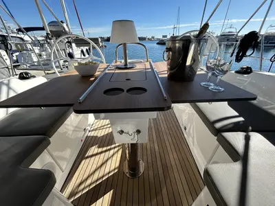 Deck of Asterix, a Bavaria C38 sailboat at Zadar, Croatia