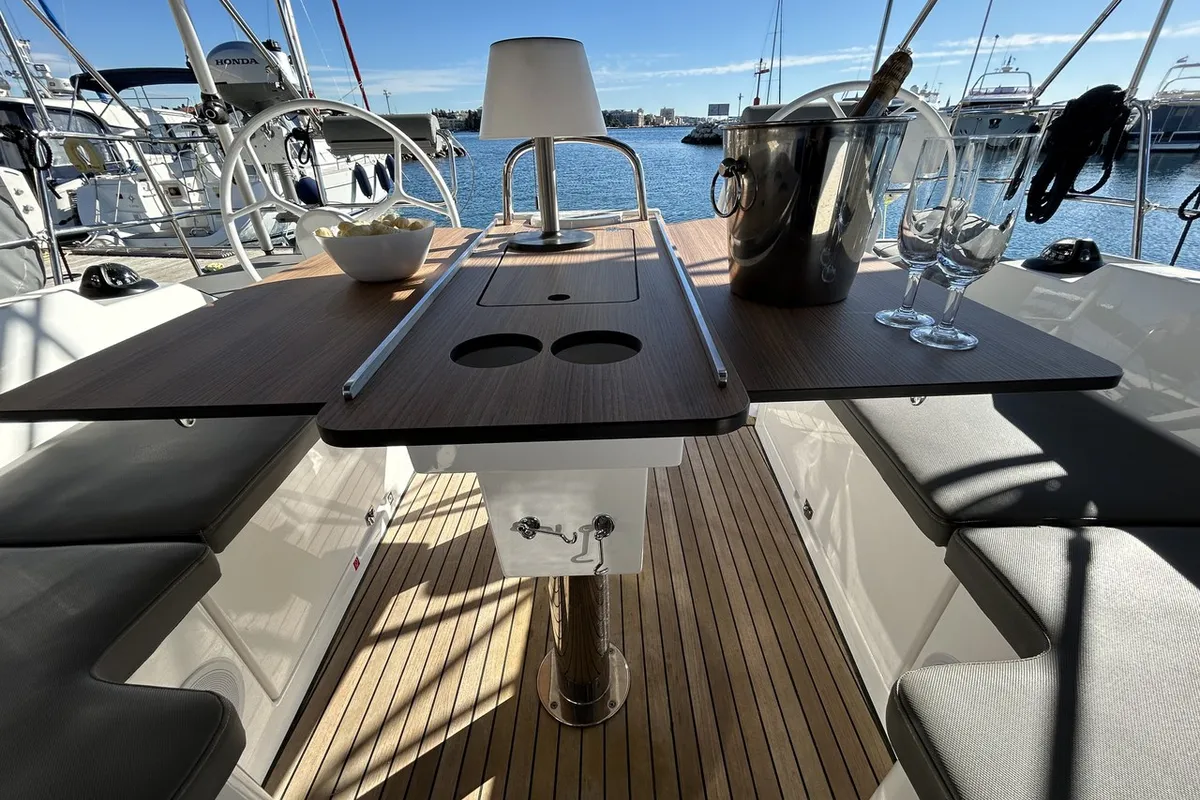 Deck of Asterix, a Bavaria C38 sailboat at Zadar, Croatia
