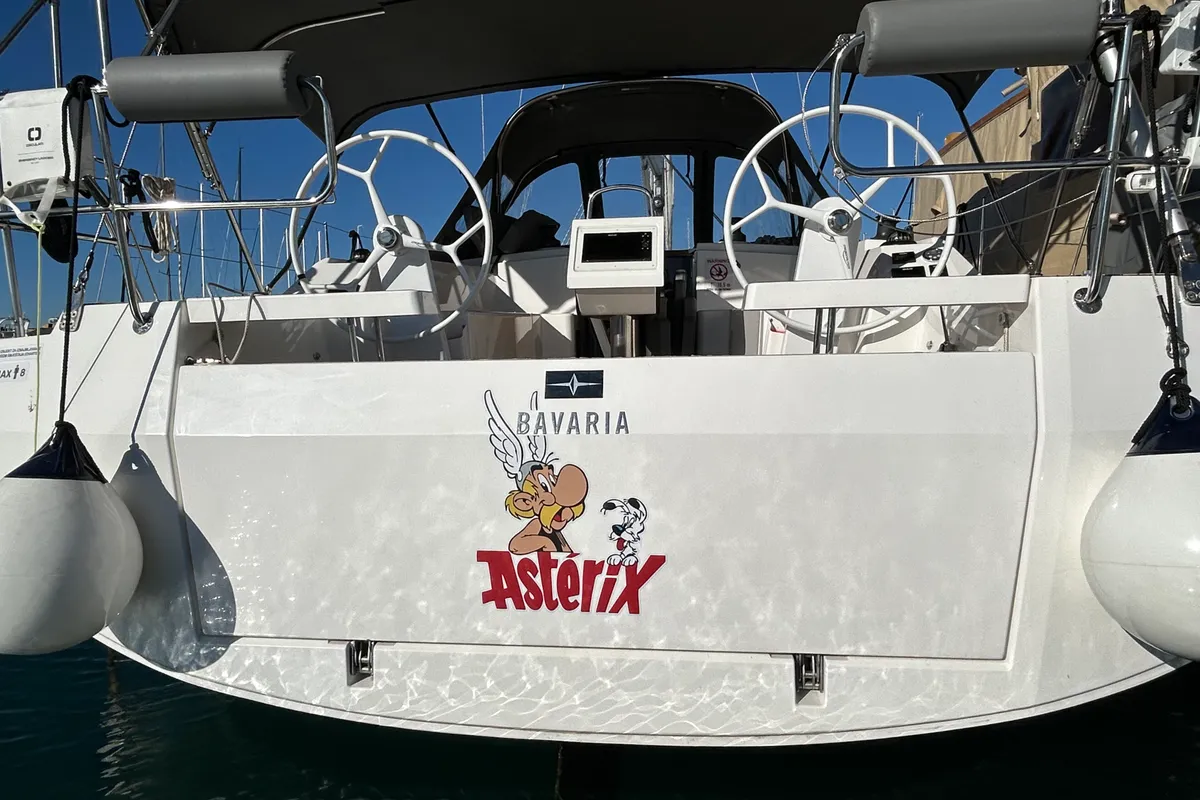 Exterior view of Asterix, a Bavaria C38 sailboat at Zadar, Croatia