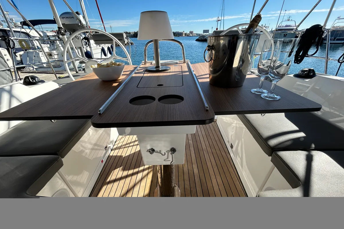 Deck of Asterix, a Bavaria C38 sailboat at Zadar, Croatia