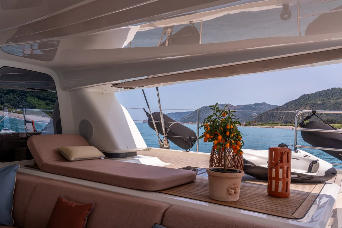 Deck of SAILUXE - Gloria, a Lagoon Sixty 5 catamaran at Salerno, Italy