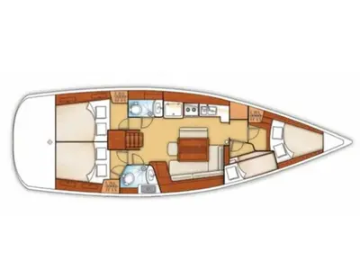 Floor plan of BELUGA REBUILT 218, a Beneteau Oceanis 43 sailboat at Municipal Unit of Elefsina, Greece