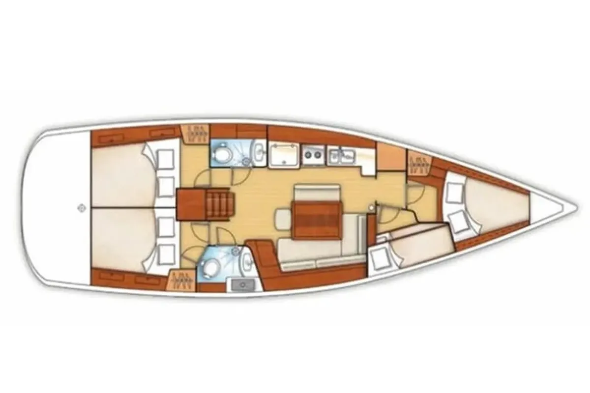 Floor plan of BELUGA REBUILT 218, a Beneteau Oceanis 43 sailboat at Municipal Unit of Elefsina, Greece