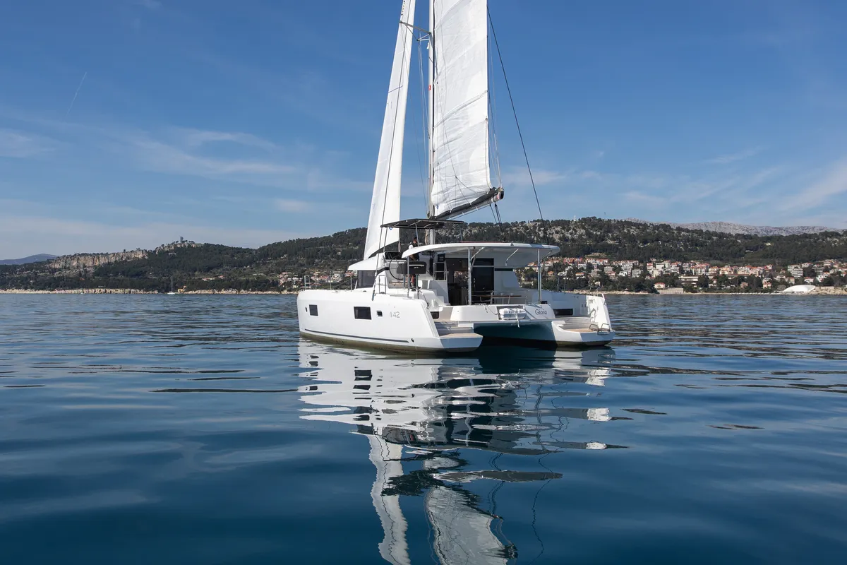 Exterior view of Gioia, a Lagoon 42 catamaran at Općina Rogoznica, Croatia