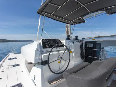 Cockpit of Gioia, a Lagoon 42 catamaran at Općina Rogoznica, Croatia