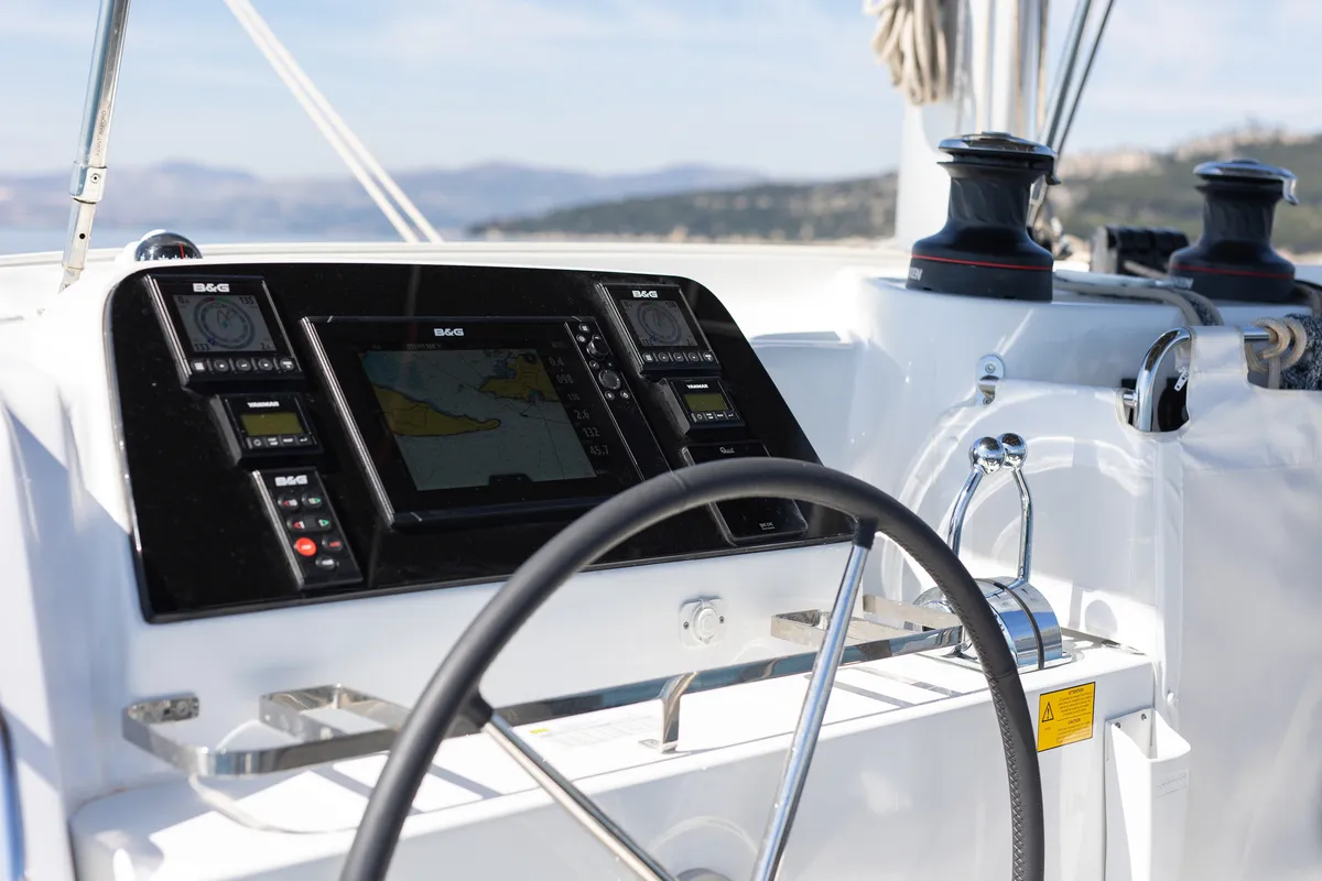Cockpit of Gioia, a Lagoon 42 catamaran at Općina Rogoznica, Croatia