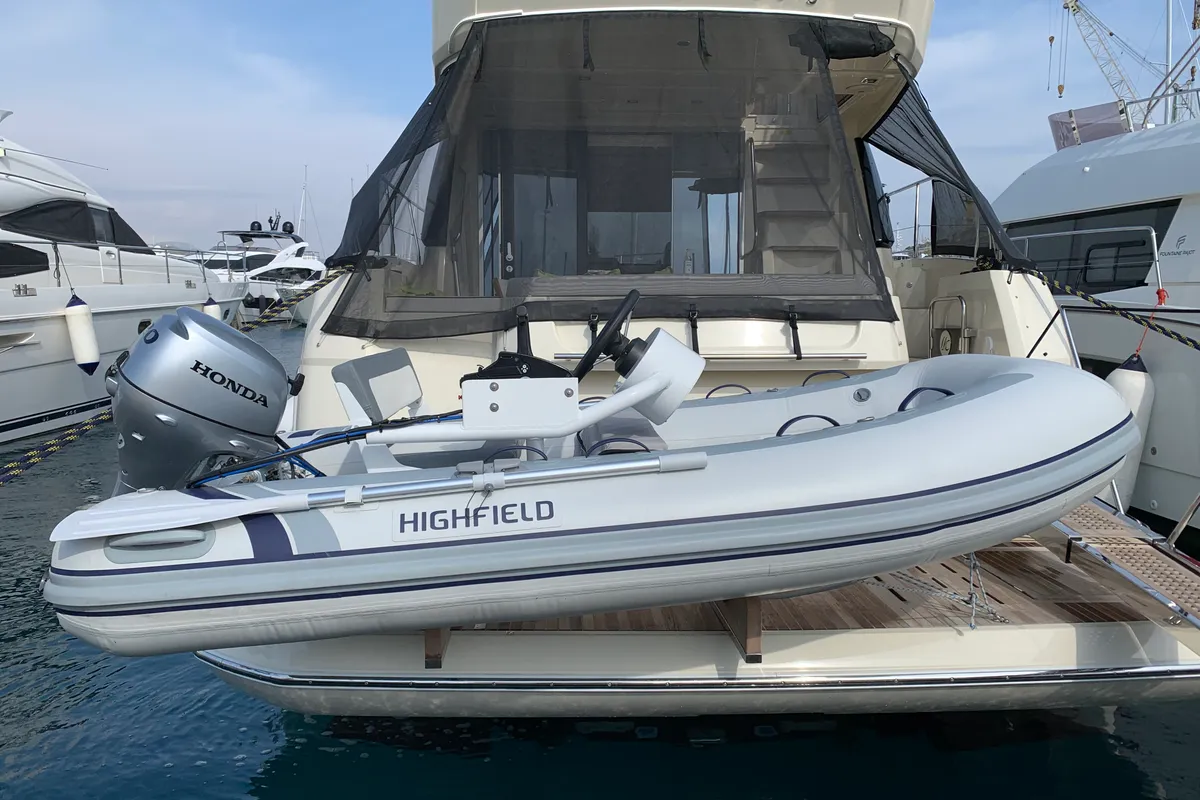 Exterior view of Sundowner, a Beneteau Monte Carlo 5 motorboat at Grad Trogir, Croatia
