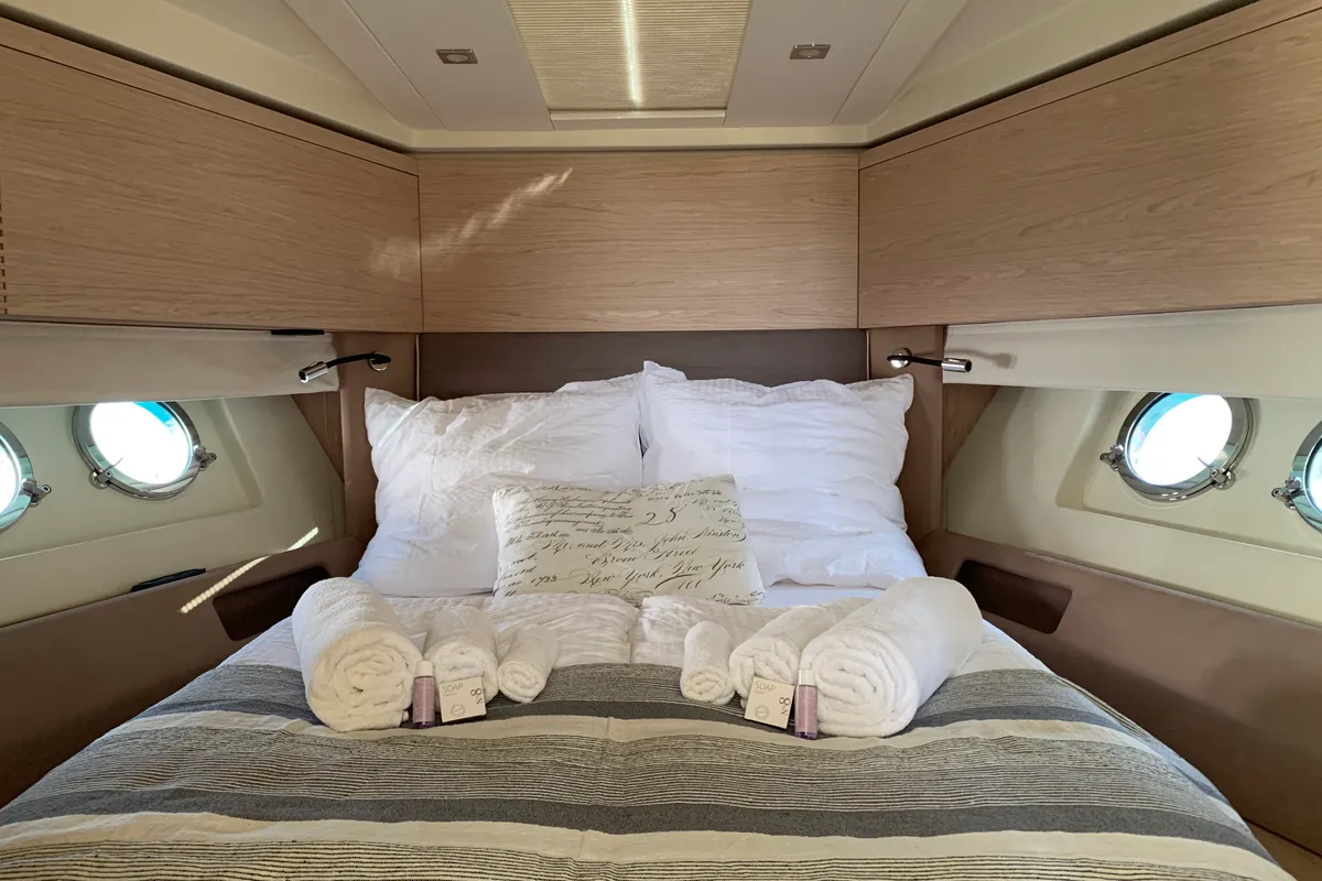 Cabin on Sundowner, a Beneteau Monte Carlo 5 motorboat at Grad Trogir, Croatia