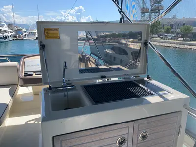 Deck of Sundowner, a Beneteau Monte Carlo 5 motorboat at Grad Trogir, Croatia