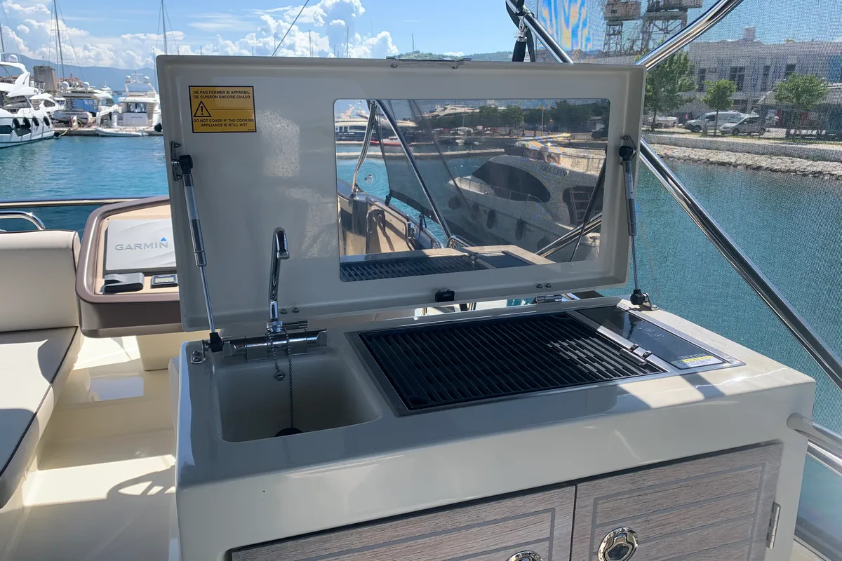 Deck of Sundowner, a Beneteau Monte Carlo 5 motorboat at Grad Trogir, Croatia