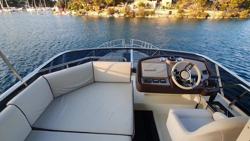 Cockpit of Sundowner, a Beneteau Monte Carlo 5 motorboat at Grad Trogir, Croatia