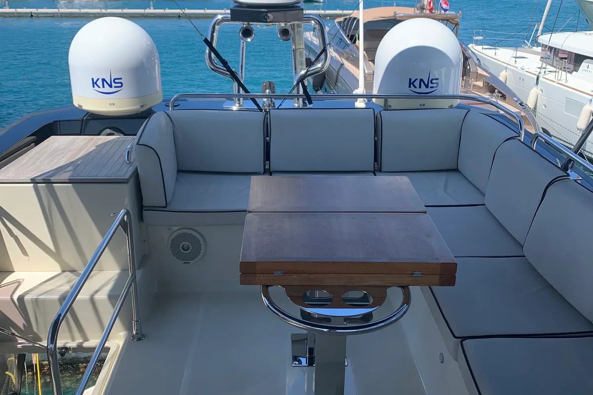 Deck of Sundowner, a Beneteau Monte Carlo 5 motorboat at Grad Trogir, Croatia