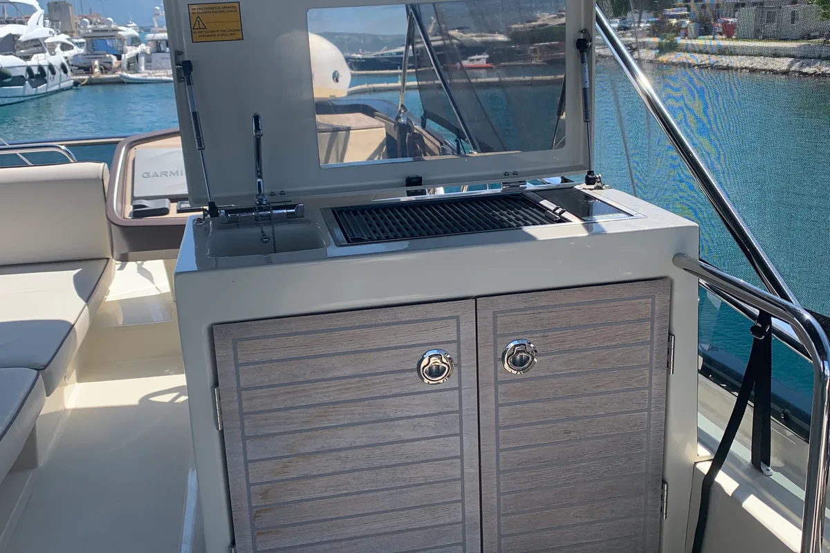 Deck of Sundowner, a Beneteau Monte Carlo 5 motorboat at Grad Trogir, Croatia