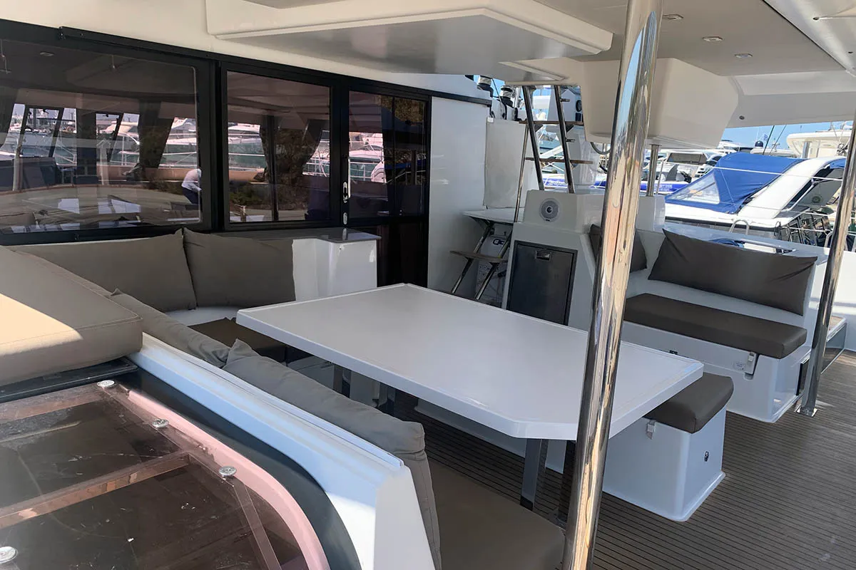 Lingaro, a Fountaine Pajot Saba 50 catamaran at Athens, Greece