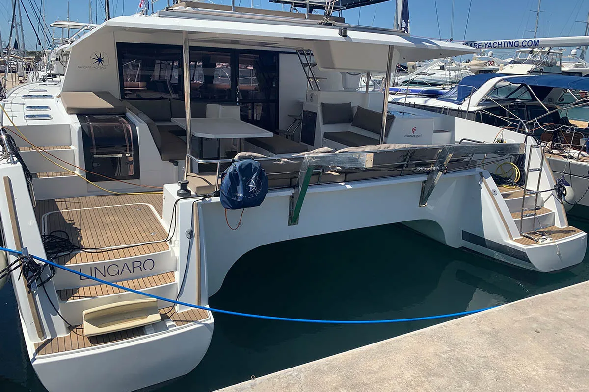 Lingaro, a Fountaine Pajot Saba 50 catamaran at Athens, Greece