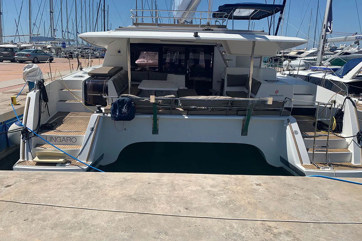 Lingaro, a Fountaine Pajot Saba 50 catamaran at Athens, Greece