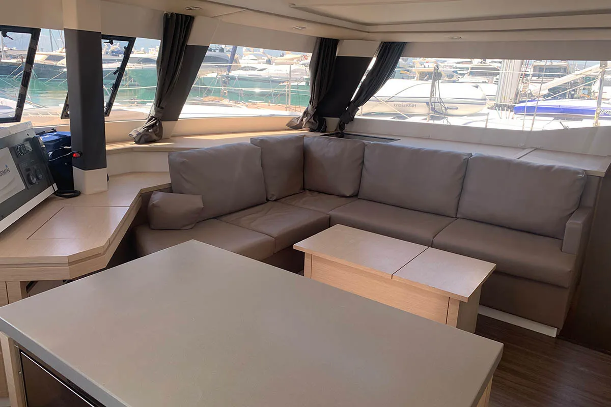 Lingaro, a Fountaine Pajot Saba 50 catamaran at Athens, Greece