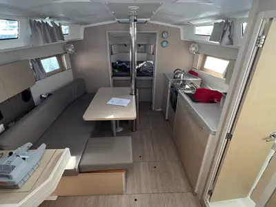 Salon of Houat Else, a Beneteau Oceanis 38 sailboat at Kerners, France