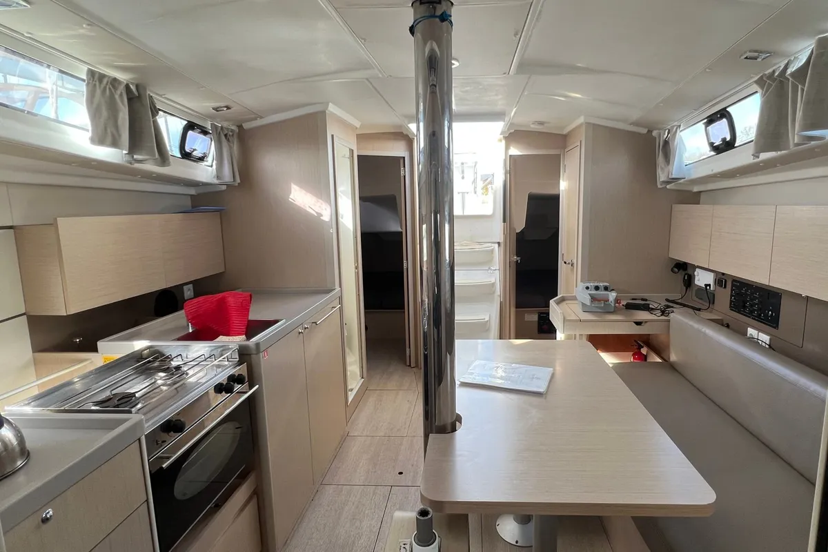Galley of Houat Else, a Beneteau Oceanis 38 sailboat at Kerners, France