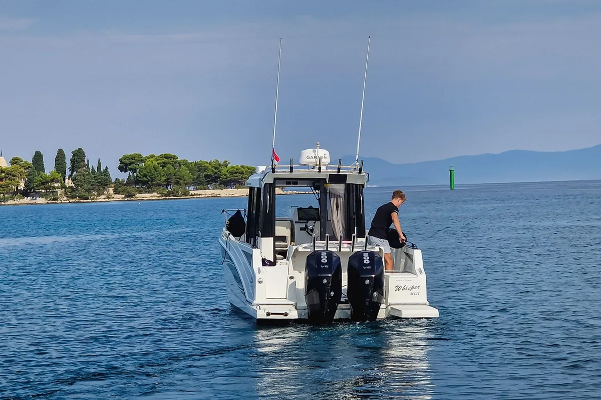 Exterior view of Whisper, a Beneteau Barracuda 8 motorboat at Split, Croatia