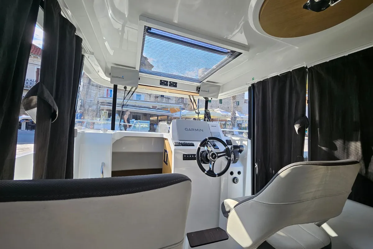 Cockpit of Whisper, a Beneteau Barracuda 8 motorboat at Split, Croatia