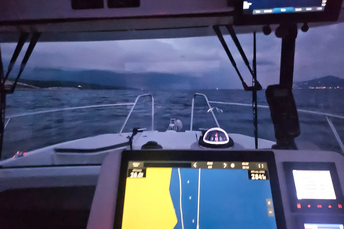 Cockpit of Whisper, a Beneteau Barracuda 8 motorboat at Split, Croatia