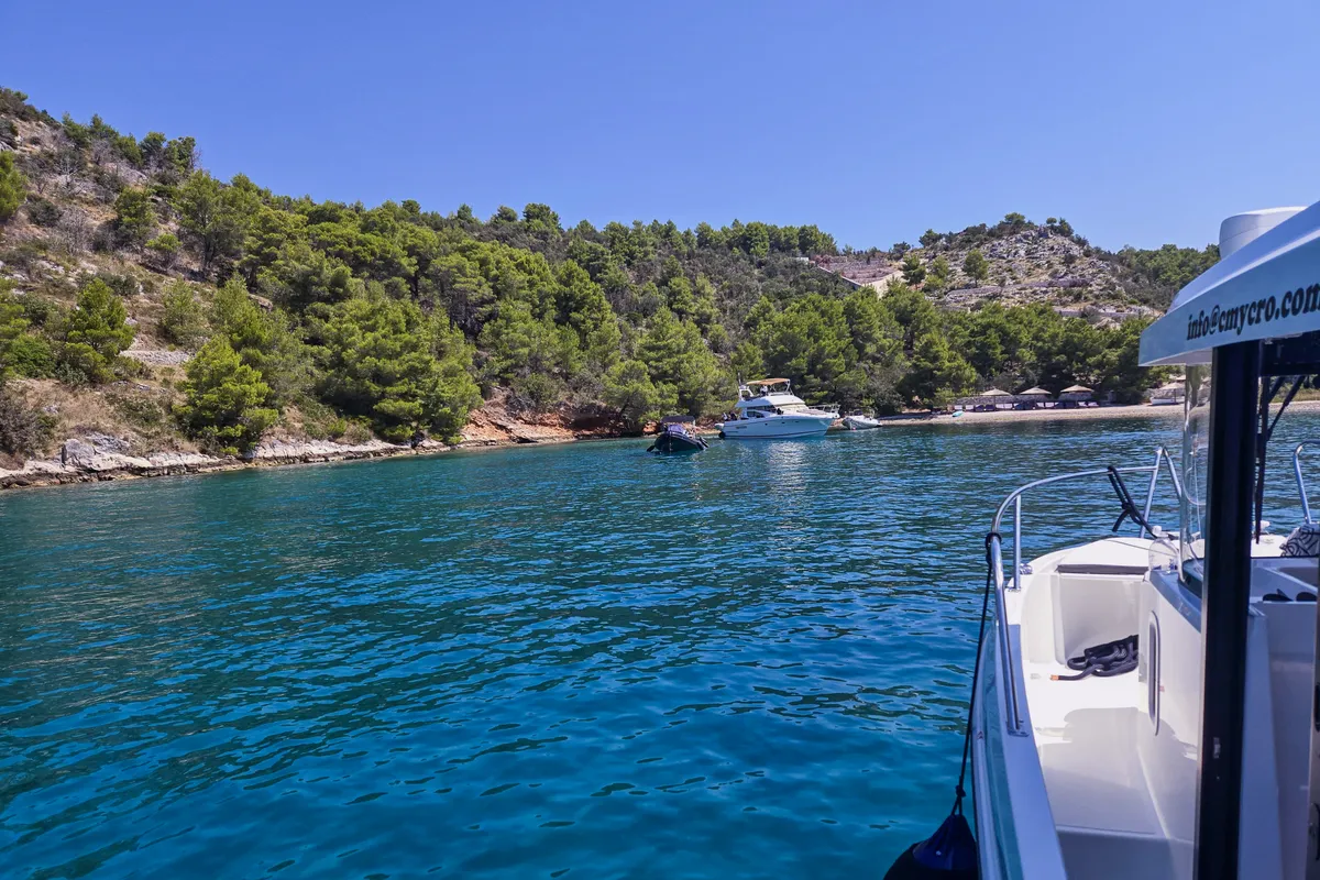 Exterior view of Whisper, a Beneteau Barracuda 8 motorboat at Split, Croatia