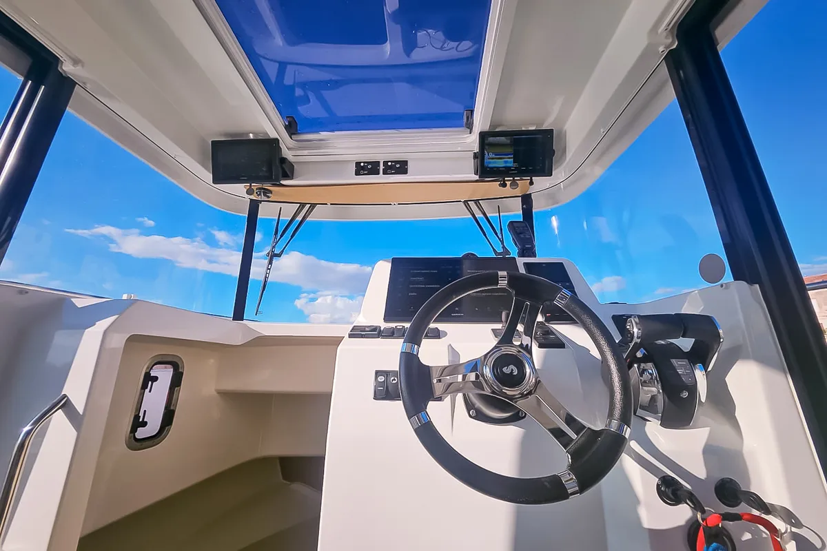 Cockpit of Whisper, a Beneteau Barracuda 8 motorboat at Split, Croatia