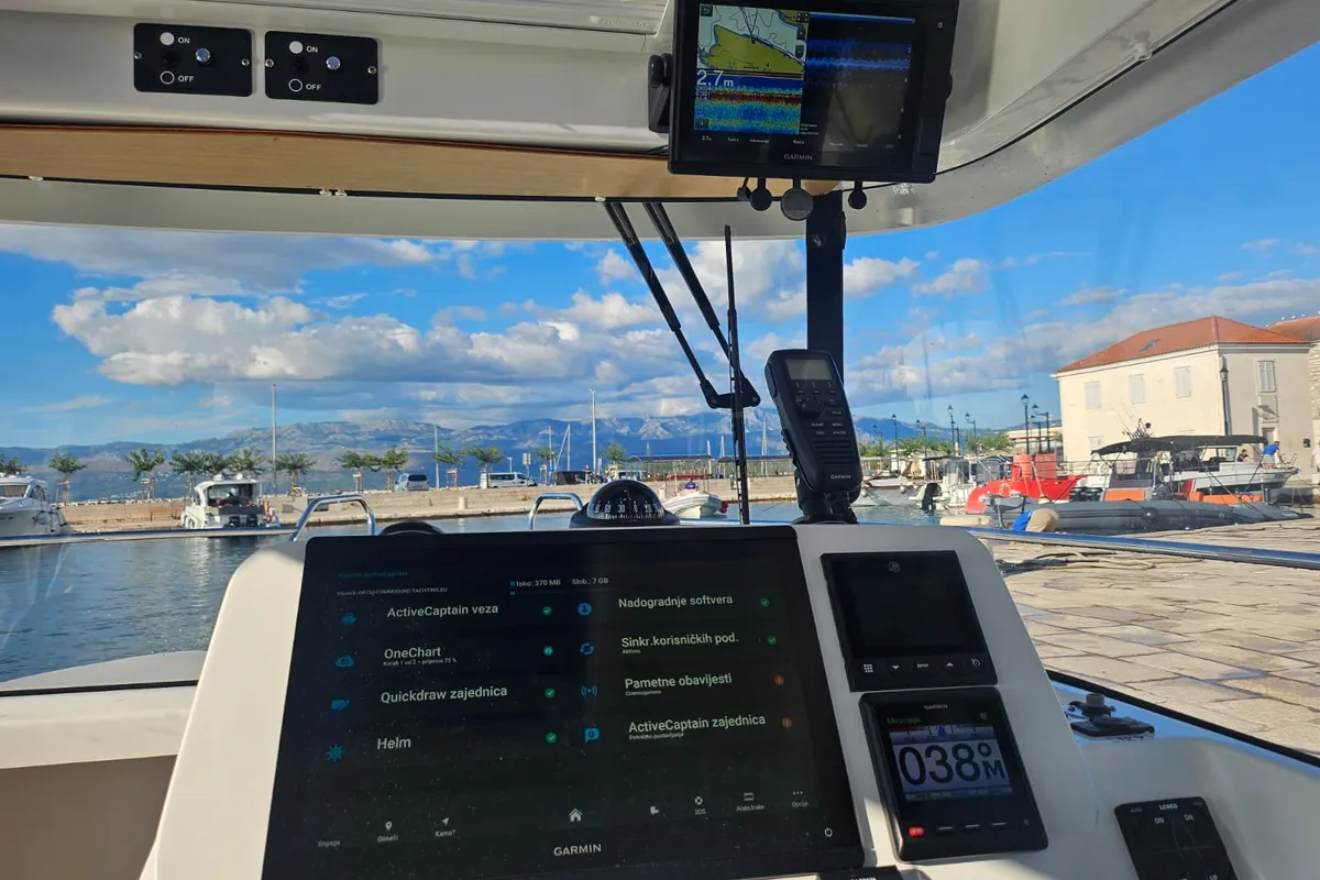 Cockpit of Whisper, a Beneteau Barracuda 8 motorboat at Split, Croatia
