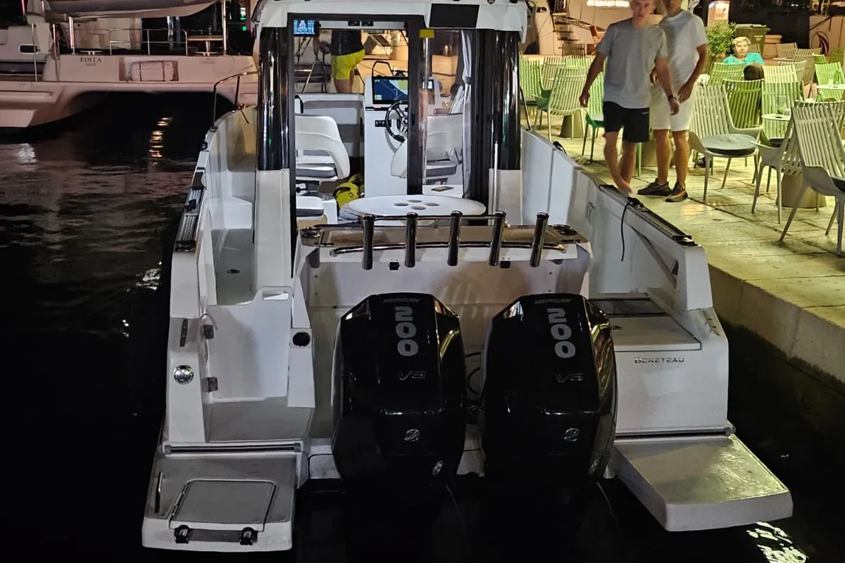 Deck of Whisper, a Beneteau Barracuda 8 motorboat at Split, Croatia