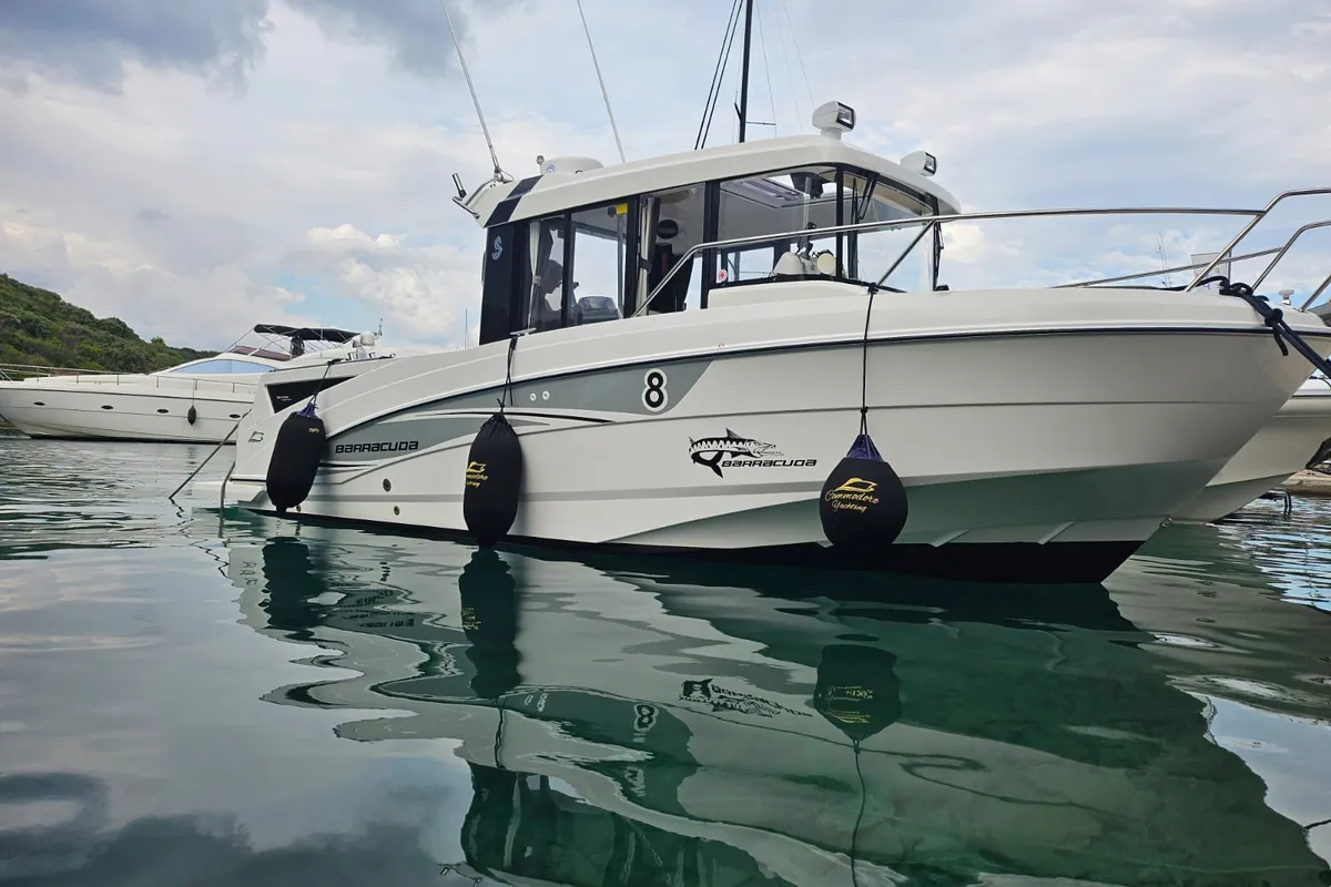 Exterior view of Whisper, a Beneteau Barracuda 8 motorboat at Split, Croatia