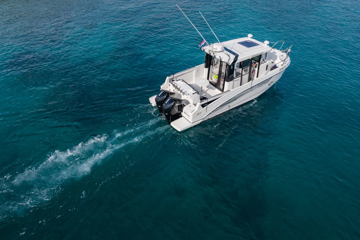 Exterior view of Whisper, a Beneteau Barracuda 8 motorboat at Split, Croatia