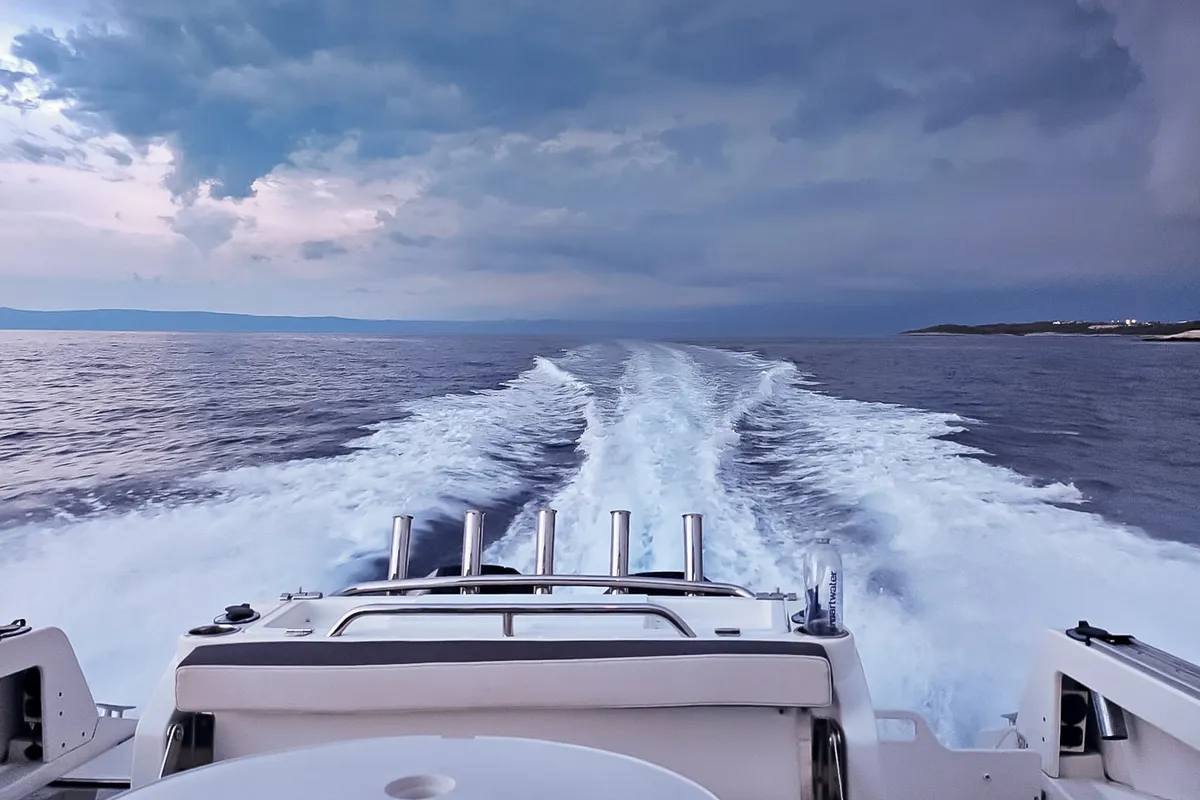 Deck of Whisper, a Beneteau Barracuda 8 motorboat at Split, Croatia