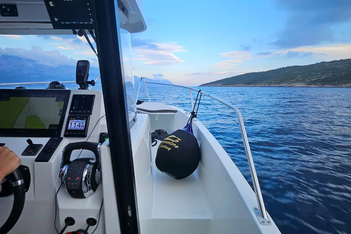 Cockpit of Whisper, a Beneteau Barracuda 8 motorboat at Split, Croatia