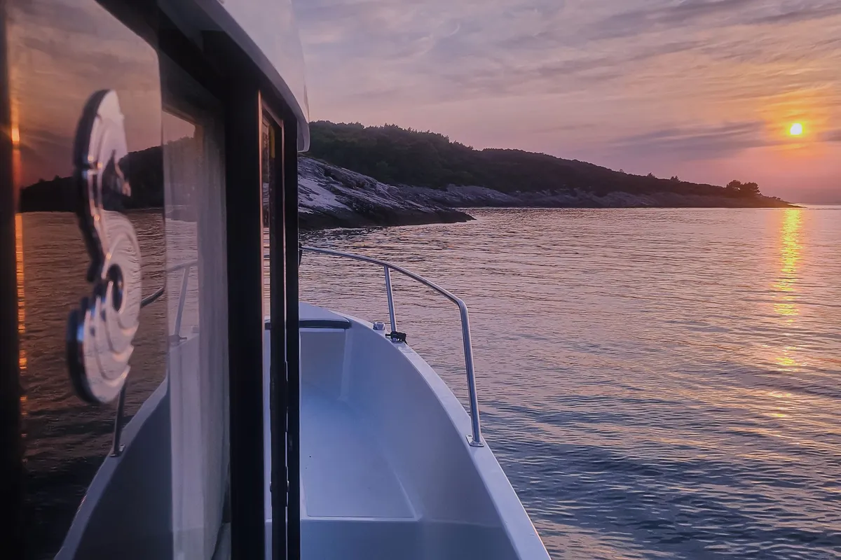 Exterior view of Whisper, a Beneteau Barracuda 8 motorboat at Split, Croatia