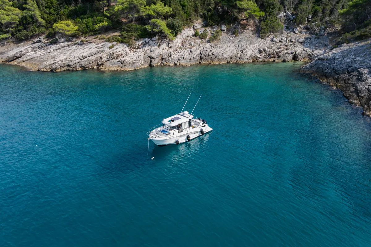 Exterior view of Whisper, a Beneteau Barracuda 8 motorboat at Split, Croatia