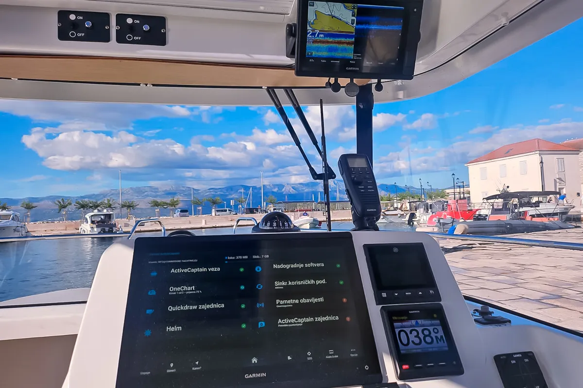 Cockpit of Whisper, a Beneteau Barracuda 8 motorboat at Split, Croatia