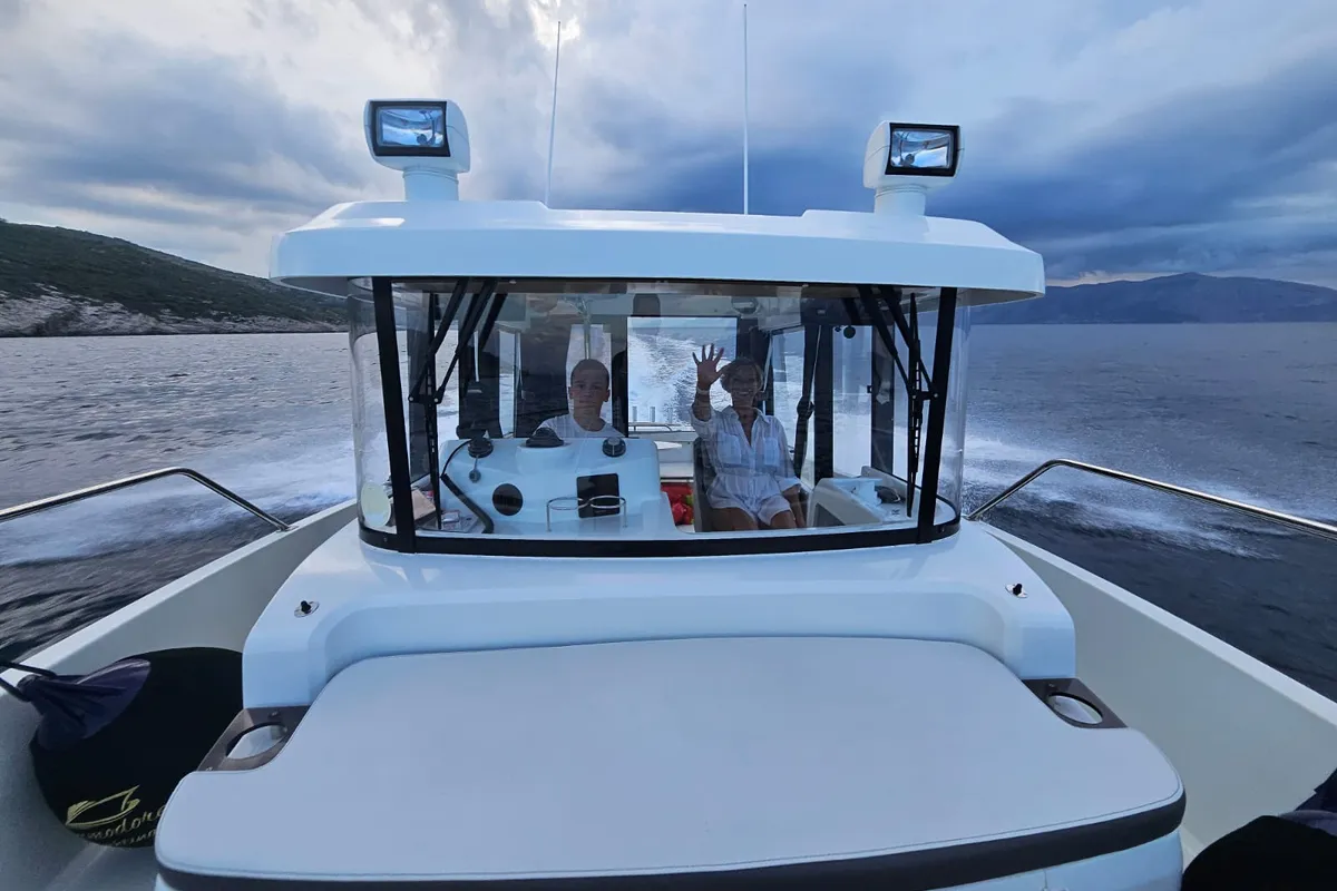 Cockpit of Whisper, a Beneteau Barracuda 8 motorboat at Split, Croatia