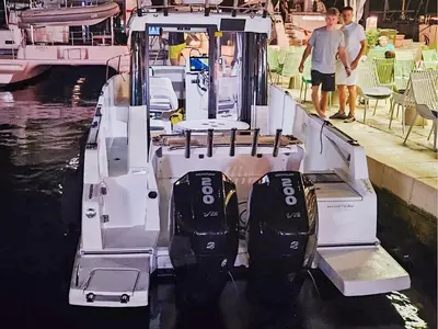 Exterior view of Whisper, a Beneteau Barracuda 8 motorboat at Split, Croatia