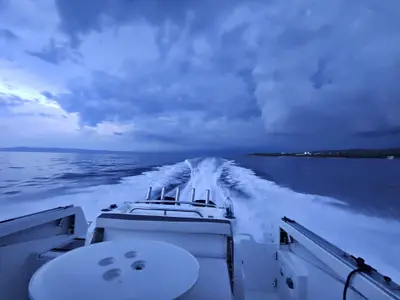 Deck of Whisper, a Beneteau Barracuda 8 motorboat at Split, Croatia