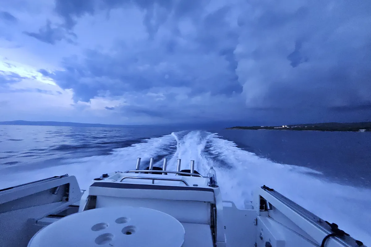 Deck of Whisper, a Beneteau Barracuda 8 motorboat at Split, Croatia