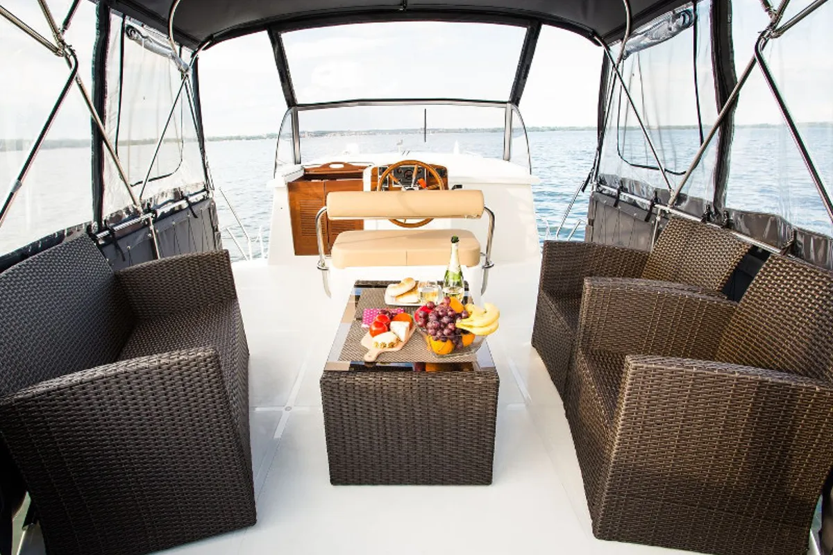 Deck of Nautiner 40.3 AFT, a Nautiner 40.3 AFT motorboat at Wilkasy, Poland
