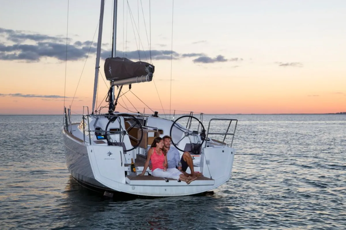 Exterior view of Lisa, a Jeanneau Sun Odyssey 349 sailboat at Heiligenhafen, Germany
