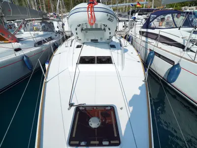 Deck of Capricorn, a Jeanneau Sun Odyssey 479 sailboat at Marmaris, Turkey